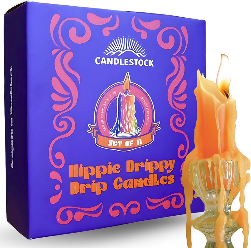 Candlestock Hippie Dippy Drip Candles - Pack of 11 Dripping Taper Candles - Wine Bottle Melting Candles (Orange) - Image 1